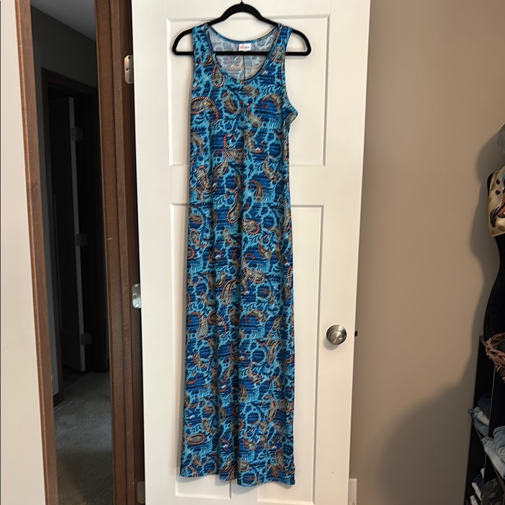 LuLaRoe Blue Sleeveless Scoop Neck Maxi Sundress
